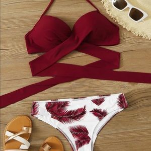 Palm Print Tie Front Bikini